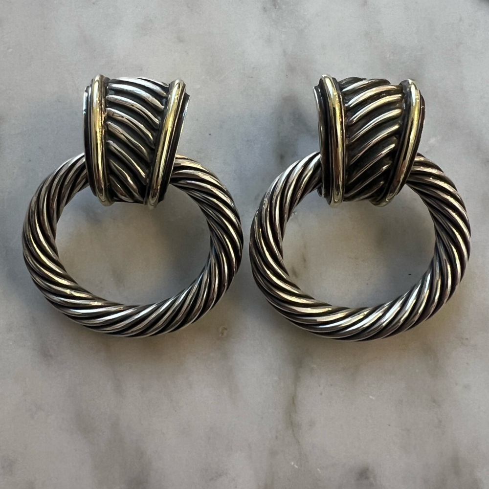 Authentic DAVID YURMAN Door Knocker Silver & Gold Cable Earrings